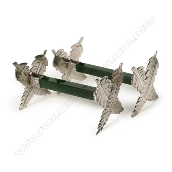 William Paterson (Dunedin) greenstone and silver knife rests,